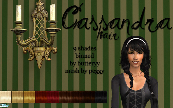 Sims 2 — Cassandra Hair by butteryy — 9 recolors of a peggy mesh that I use as Cassandra Goth\'s hair in my game (hence