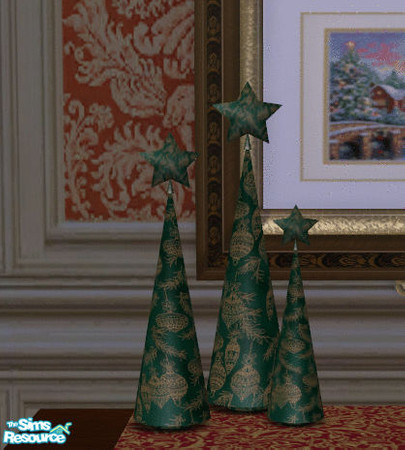 Sims 2 — Christmas Time Livingroom Decorative Trees by lisa9999 — Three small table trees in green with golden glitter