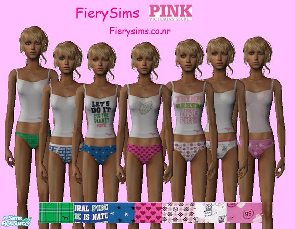 Sims 2 — Victoria Secrets Pink Teen Sexy Underwear and Tank Top Set by vikachue — This is a set of 7 teen underwear and