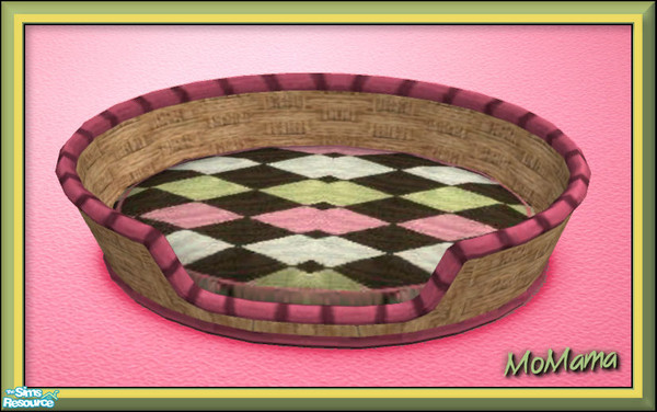 Sims 2 — NK Pink Pet Baskets - Pink Harlequin by MoMama — A harlequin patterned cushion with pink and green rests on a
