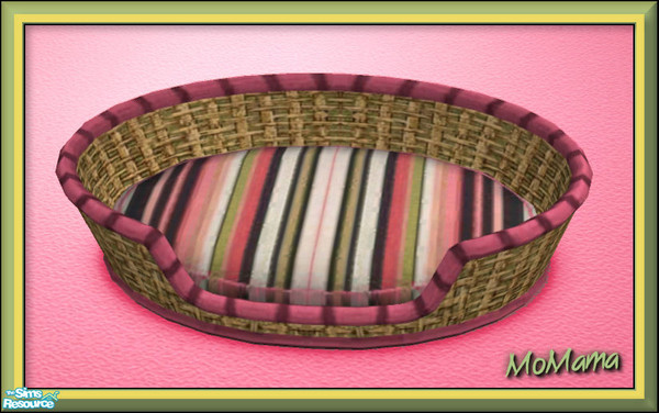 Sims 2 — NK Pink Pet Baskets - Pink Stripe by MoMama — A pink striped fabric cushion in a basket of tan weave with pink