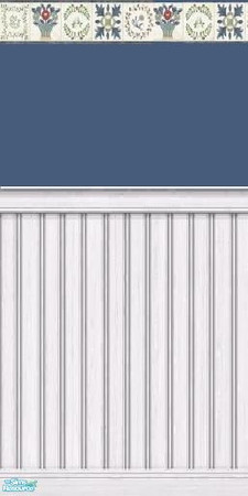 Sims 2 — Quilt with high panel by mightyfaithgirl — Blue wall with white wood high panel accented by Quilt border.