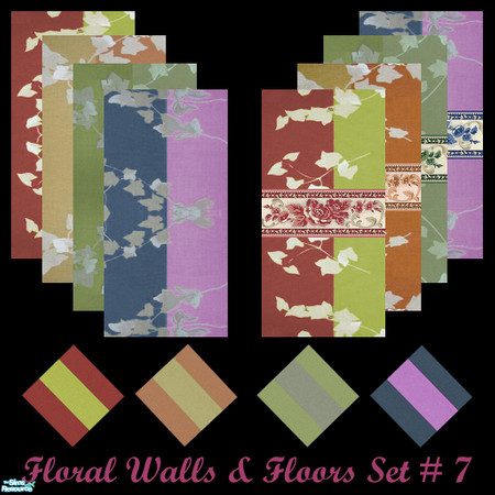 Sims 2 — Floral Walls & Floors Set # 7 by Sheera — This set includes 12 items : 8 walls and their 4 matching floors.