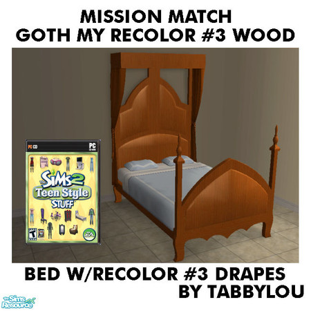 Sims 2 — TL - MM Goth Style Bed+Drape Recolor03AllWd by TabbyLou — Side By Side Double Bed - Original Recolor #3 Wood