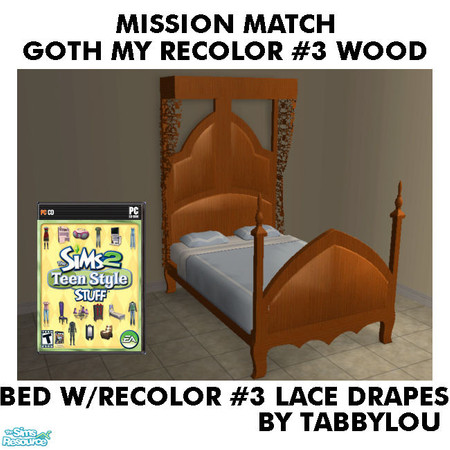 Sims 2 — TL - MM Goth Style Bed+LaceDrape Recolor03AllWd by TabbyLou — Side By Side Double Bed - Original Recolor #3 Wood
