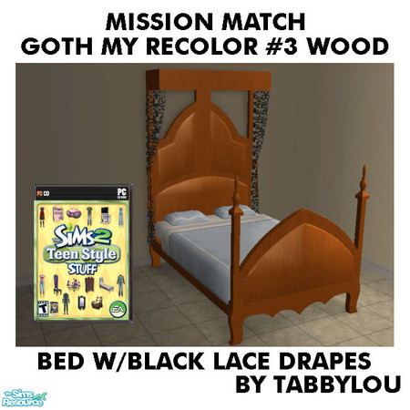 Sims 2 — TL - MM Goth Style Bed+LaceDrape Recolor03BlkWd by TabbyLou — Side By Side Double Bed - Original Recolor #3 Wood