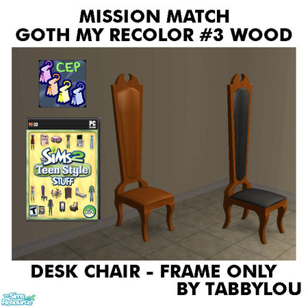 Sims 2 — TL - MM Goth Style DeskChairFrame Recolor03Wd by TabbyLou — Seat Of High Back Terror Frame ONLY - Original