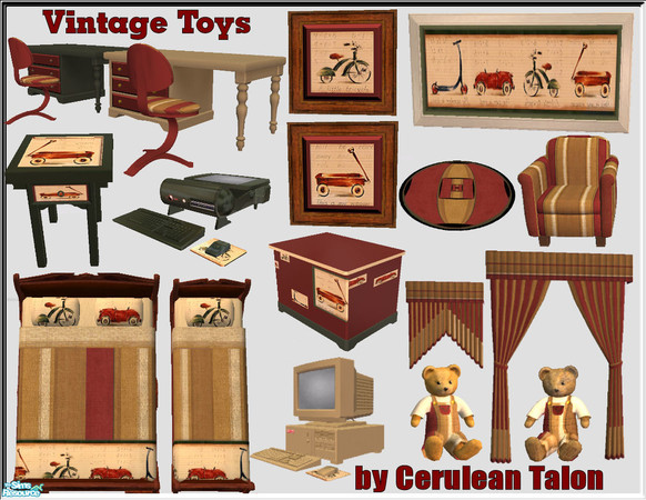 Sims 2 — Vintage Toys Bedroom by Cerulean Talon — Rich colors make this complete bedroom set a must-have for any Sims