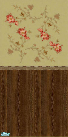 Sims 2 — tams tc 122 set 1 - Tams Wall For Tc 122 by tambriah — floral patterned top with wood bottom & brown/gray