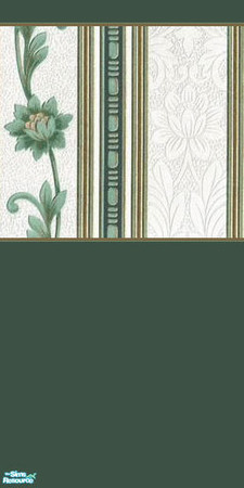 Sims 2 — Classic Foliage by Ses — A deep green wallpaper with a classic striped design featuring flowers