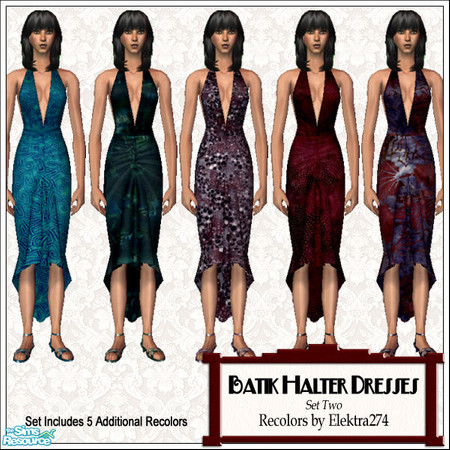Sims 2 — Batik Halter Dresses, Set 2 by elektra274 — A collection of 10 halter dresses featuring batik prints.