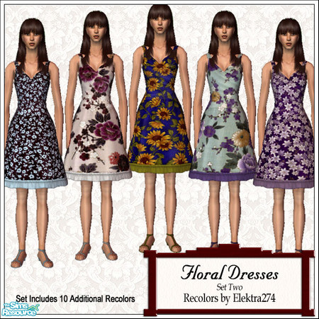 Sims 2 — Floral Dresses, Set 2 by elektra274 — A collection of 15 dresses for your sim ladies.