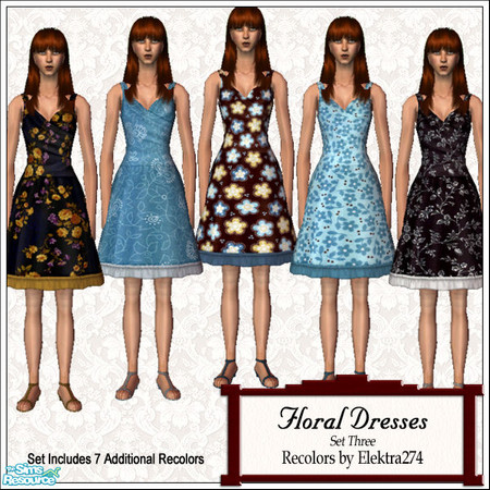 Sims 2 — Floral Dresses, Set 3 by elektra274 — A collection of 12 dresses for your sim ladies.