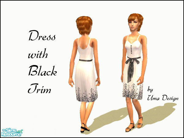 Sims 2 — Binary Dress Collection: White Dress with Black Trim by Uma Design — A simple white dress with black trim for