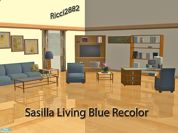 Sims 2 — Sasilla Living Blue Recolor by TheNumbersWoman — Blue Recolor of the Sasilla Livingroom. University required for