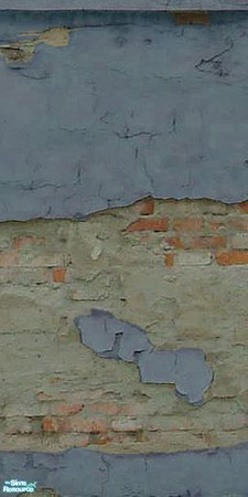 Sims 2 — Crumbling Plaster - Blotchy Blue 1 by MsBarrows — Cracked blue plaster peeling off of an underlying red brick