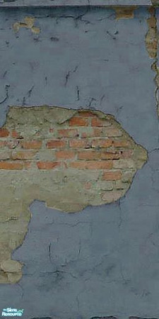 Sims 2 — Crumbling Plaster - Blotchy Blue 2 by MsBarrows — Cracked blue plaster peeling off of an underlying red brick