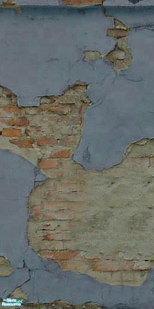 Sims 2 — Crumbling Plaster - Blotchy Blue 8 by MsBarrows — Cracked blue plaster peeling off of an underlying red brick