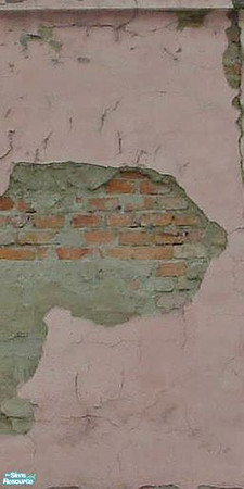 Sims 2 — Crumbling Plaster - Putrid Pink 2 by MsBarrows — Cracked pink plaster peeling off of an underlying red brick