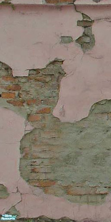 Sims 2 — Crumbling Plaster - Putrid Pink 8 by MsBarrows — Cracked pink plaster peeling off of an underlying red brick