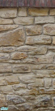 Sims 2 — Rough Stone Walls - Tile 1 by MsBarrows — Rough stone set in mortar, with a top edge of old brick. A set of four
