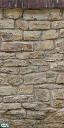 Sims 2 — Rough Stone Walls - Tile 4 by MsBarrows — Rough stone set in mortar, with a top edge of old brick. A set of four