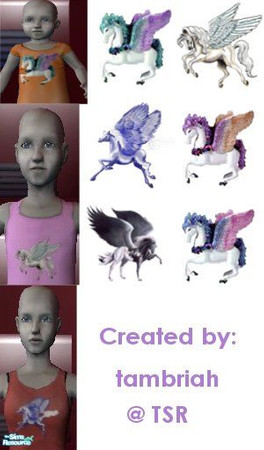 Sims 2 — tams everyday pegasus set 1 by tambriah — 6 toddler, 6 child, & 6 teen outfits with pictures of pegasuses on