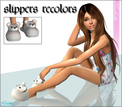 Sims 2 — slippers recolors - White by justtschibi — A recolor of ulkrhsn\'s wonderful bear-slippers mesh, available from