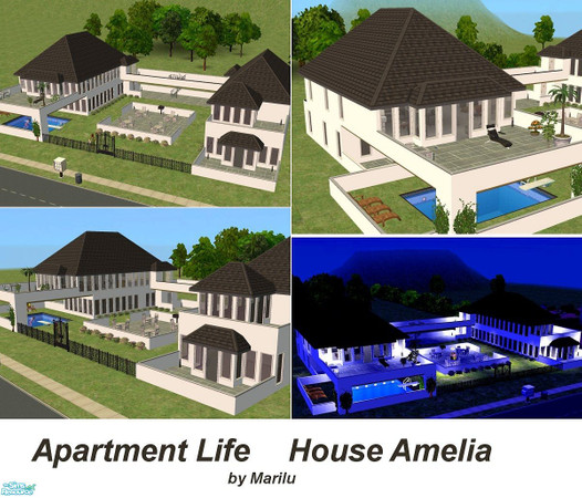 Sims 2 — House Amelia by marilu — Modern House with 4 Apartment`s - Pool - Barbeque - 4 Balcony