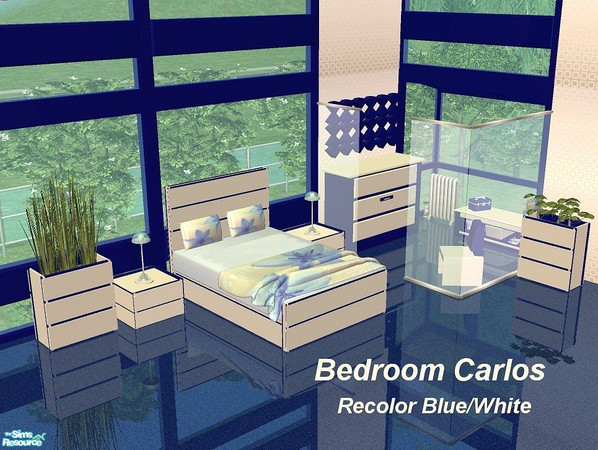 Sims 2 — Bedroom Carlos Blue/White by marilu — Recolor from Bedroom Carlos in Blue + White