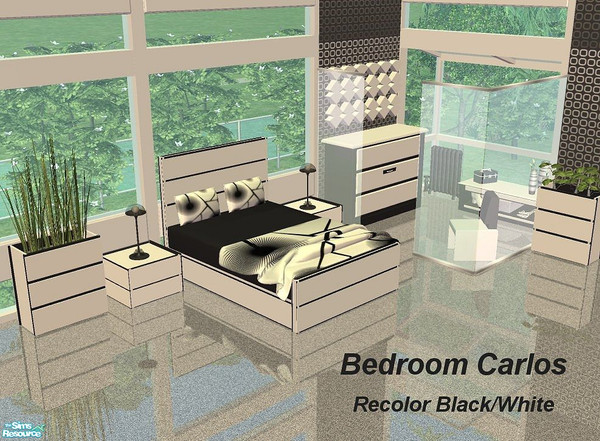 Sims 2 — Bedroom Carlos Black+White by marilu — Recolor from Bedroom Carlos in Black + White