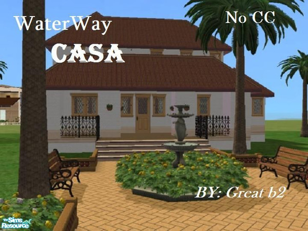 Sims 2 — Waterway Casa by great  b2 — This is a small spanish Casa. With pool, lots of space, With no custom content At