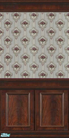 Sims 2 — jsf2MahoganyNosegays by jsf — A richly grained, and moulded, mahogany panel with wallpaper of little floral