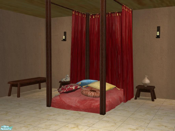 Sims 2 — Ancient Bed - Bed recolor red by ShinoKCR — Based on Solfal\'s Strawbed with correct animations
