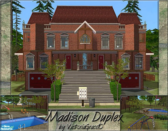 Sims 2 — Madison Duplex or Apartment by VictoriaGrace — Both units have two bedrooms, 2 1/2 bathrooms, living room,