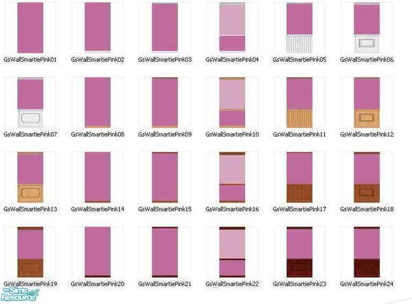 Sims 2 — Smartie Pink Walls by gil_shalos — A set of 24 walls with a variety of moldings