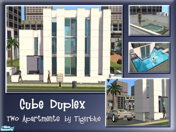 Sims 2 — Cube Duplex (Two apartments) by Tigerblue — Two apartments in this modern building; one has access to a rooftop