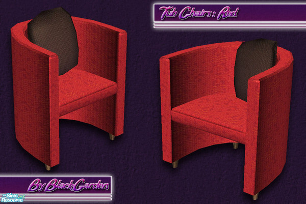 Sims 2 — Tub Chairs - Red by BlackGarden — A red recolour for the tub chairs - will recolour both the armchair and the