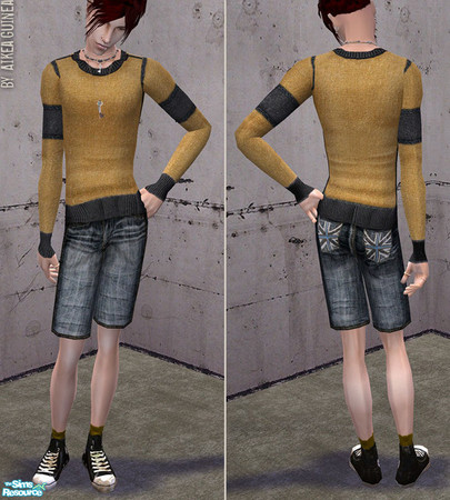 Sims 2 — Cico Bluff - Shorts and Sneakers for Males - Golden Sweater by aikea_guinea — Shorts and sneakers for young