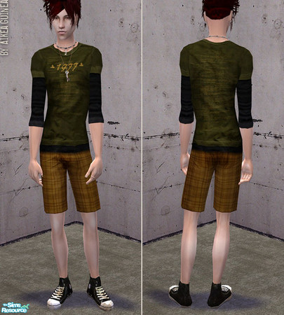 Sims 2 — Cico Bluff - Shorts and Sneakers for Males - Brown Plaid by aikea_guinea — Shorts and sneakers for young adult,