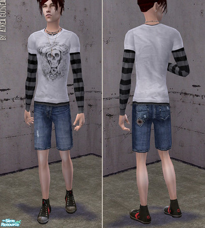 Sims 2 — Cico Bluff - Shorts and Sneakers for Males - Skull Tee by aikea_guinea — Shorts and sneakers for young adult,