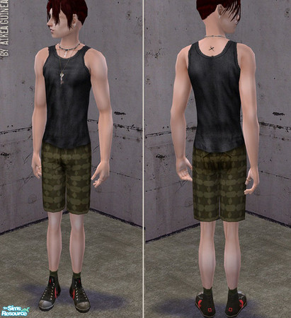 Sims 2 — Cico Bluff - Shorts and Sneakers for Males - Olive Stars by aikea_guinea — Shorts and sneakers for young adult,