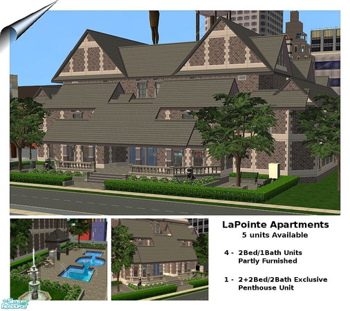 Sims 2 — LaPointe Apartments by SaeraMaples — Welcome to LaPointe! We have 5 partly furnished units available to rent.