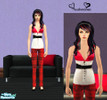 Sims 2 — red check pant and white corset by susheesims — white corset wid red check pant