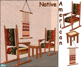 Sims 2 — Native American by solfal — Chair End table and loom in native American style