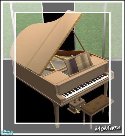 Sims 2 — NK Grand Pianos - Brown by MoMama — A brown laquered piano with a darker brown tufted bench.