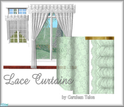 Sims 2 — Sheer Lace Curtains - Green by Cerulean Talon — Beautiful mint green colored lacy sheer curtains will enhance