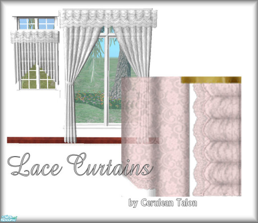 Sims 2 — Sheer Lace Curtains - Pink by Cerulean Talon — Beautiful pink colored lacy sheer curtains will enhance any room.
