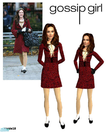 Sims 2 — Milly red tweed coat for teens by ancsie18 — A perfectly amazing tweed coat as seen on Blair Waldorf (Leighton