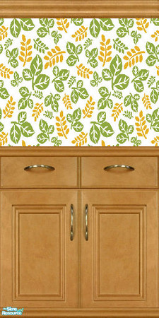 Sims 2 — Kitchen Essentials Part 1 wall 4 by katalina — A pretty kitchen leaf wall with a real cabinet that matches the